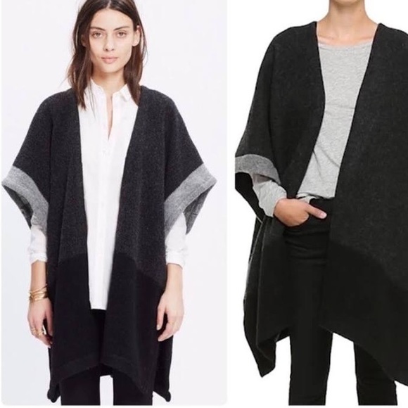 Madewell Accessories - Madewell Wool Blend Blanket Cape Poncho Cardigan in Grey One Size